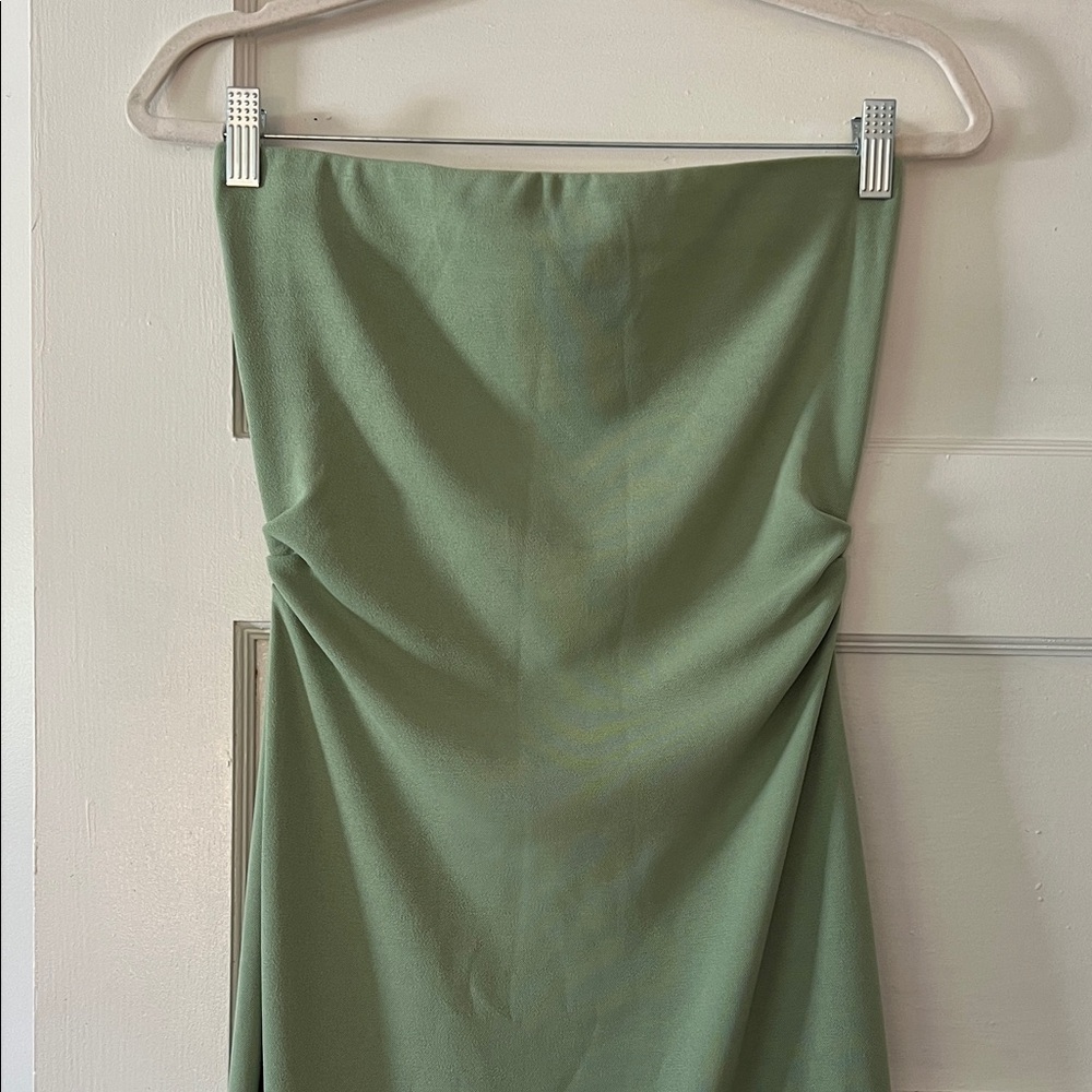 Green Strapless Midi Dress
